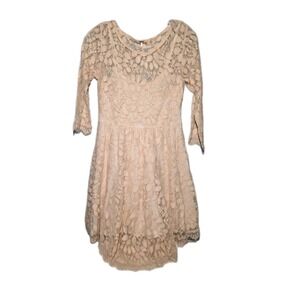 Free People Womens Peach Mesh Lace Overlay Dress Size 4